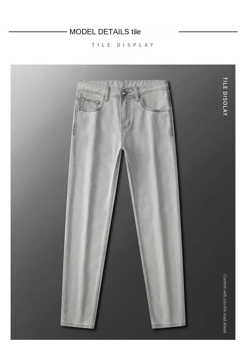 2025 Spring/Summer Fashion Light Luxury Jeans for Men Simple and Versatile Elastic Slim Fit Small Straight Leg Casual Pants — image 9