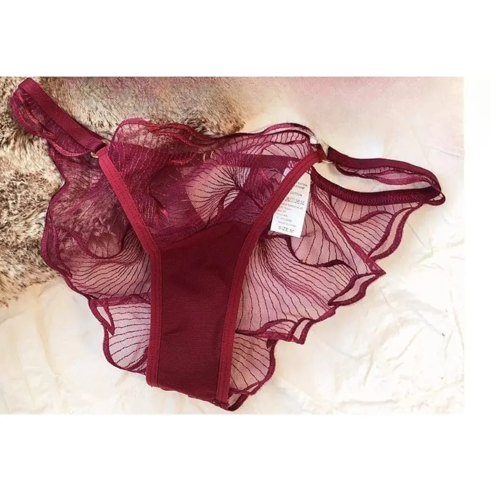 French Floral Embroidery Lace Bra Set For Women Ultra Thin Sheer Minimizer Bra Hollow Out Lingerie Brassiere Lightweight Fabric — image 3