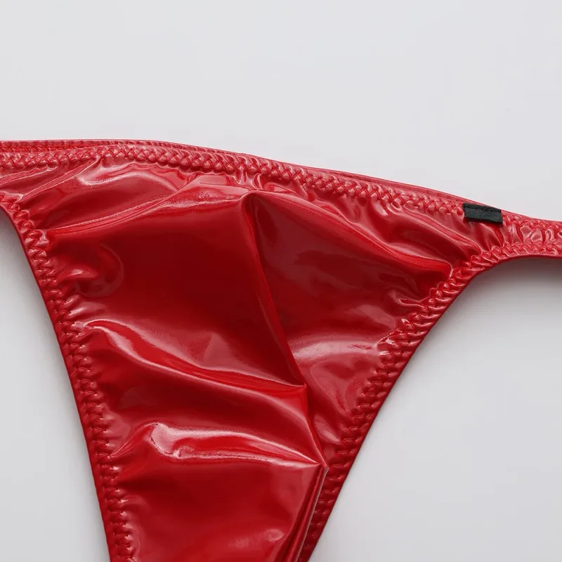 Slip da uomo in ecopelle lucida perizoma con cinturino sottile Intimo a vita bassa Mutandine da uomo Lingerie T-back Slip maschili Lingerie — image 10
