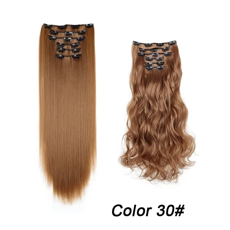 6Pcs/Set 16 Clips Hair Extension Black Long Straight Natural Hair Ombre Hairpiece Heat Resistant Fiber For Women Hairstyle Kpop — image 19