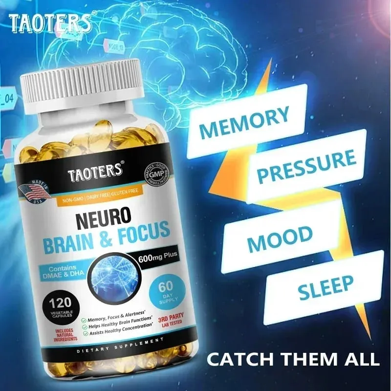 Suplemento cerebral Memory Focus Clarity Energy - Estimulador cerebral nootrópico DMAE Vitaminas A C D E B1 B2 B3 B5 B6 Cápsulas