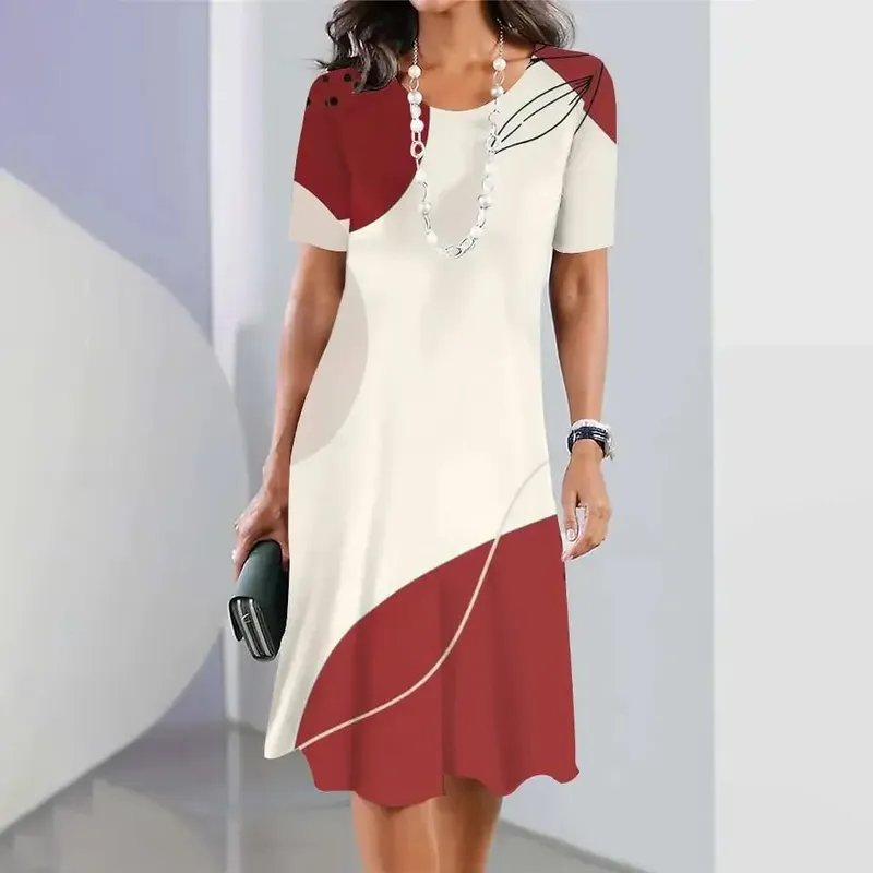 New Geometric Curve Graphic Print Women's Dresses Elegant Loose Short Sleeve O-Neck Summer Dresses Female Fashion Sundress — image 5