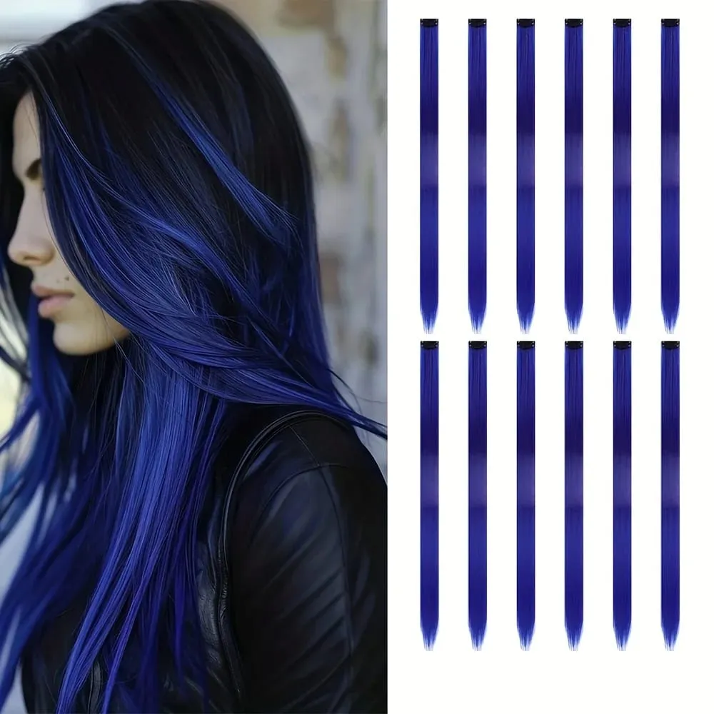 12Pcs Clip In Hair Extensions 22 Inch Synthetic Color Extensions Women's Exclusive Long Straight Style Multiple Colors Available — image 16