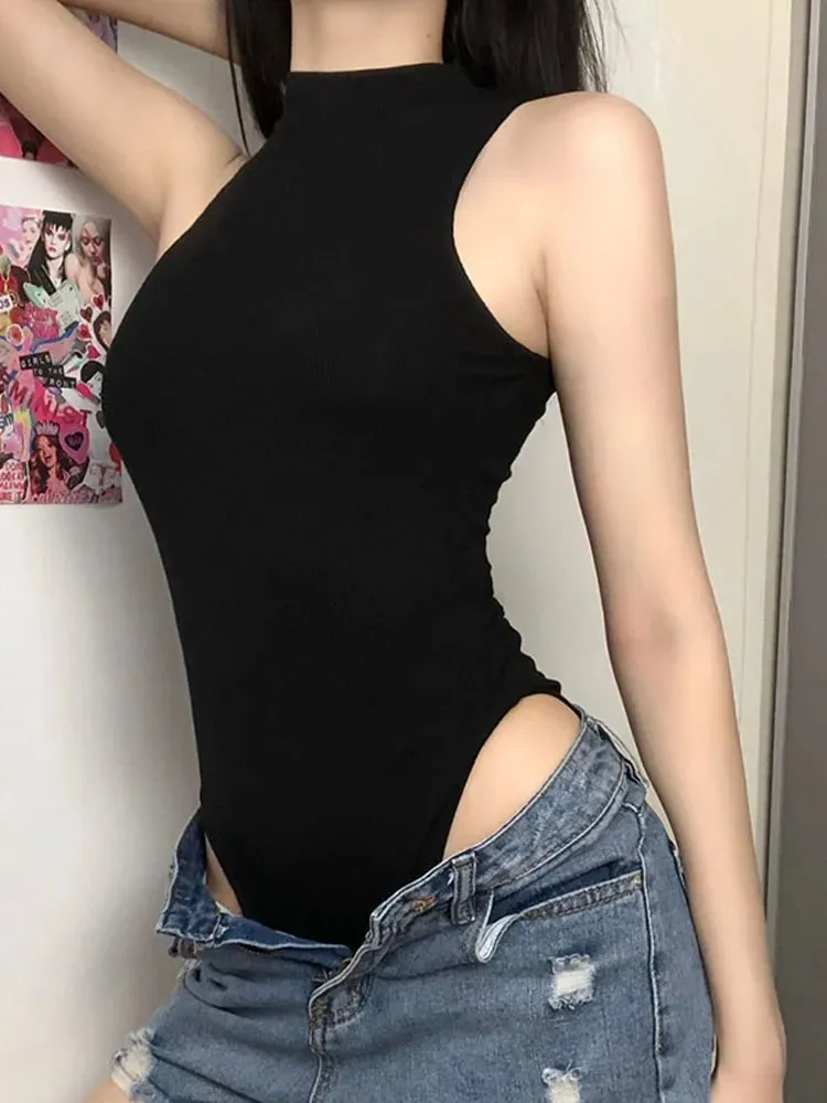 Harajuku Solid Jumpsuit Women Sleeveless Bodycon Sexy Black Body Tops Fashion Streetwear Vintage Y2k Gothic Bodysuits Clothing — image 2