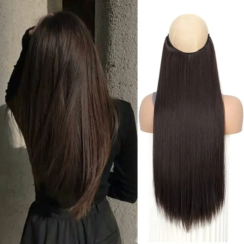 24Inch Synthetic No Clips In Hair Extension Fish Line Invisible Black Blonde One Piece Long Straight Fake Hair Piece for Women