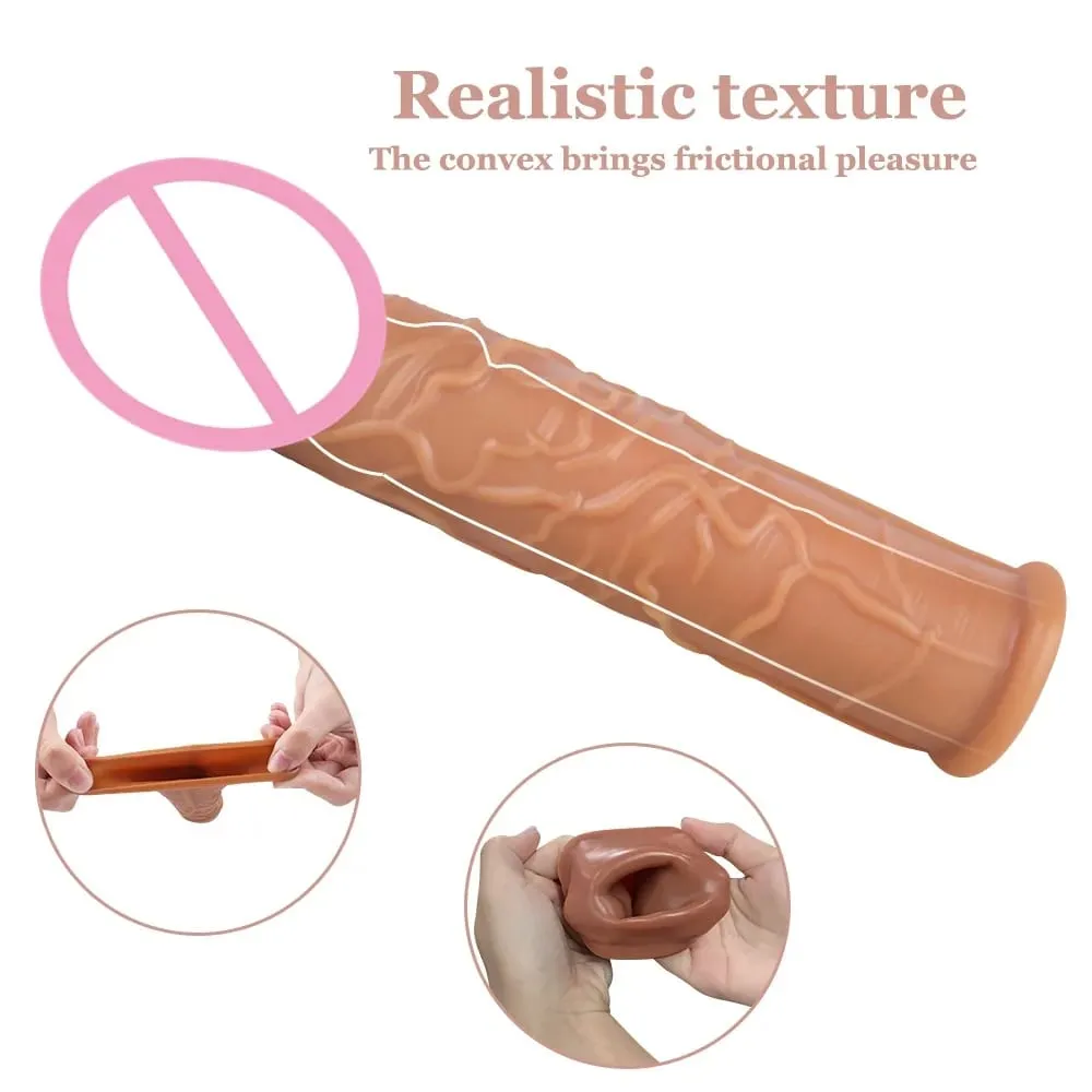 Realistisk Penis Extension Cock Sleeve Genanvendelig Silikone Penis Forstørrelse Forsinkelse Kondomer Til Mænd Dildo Enhancer Sexlegetøj Erotisk butik — image 6
