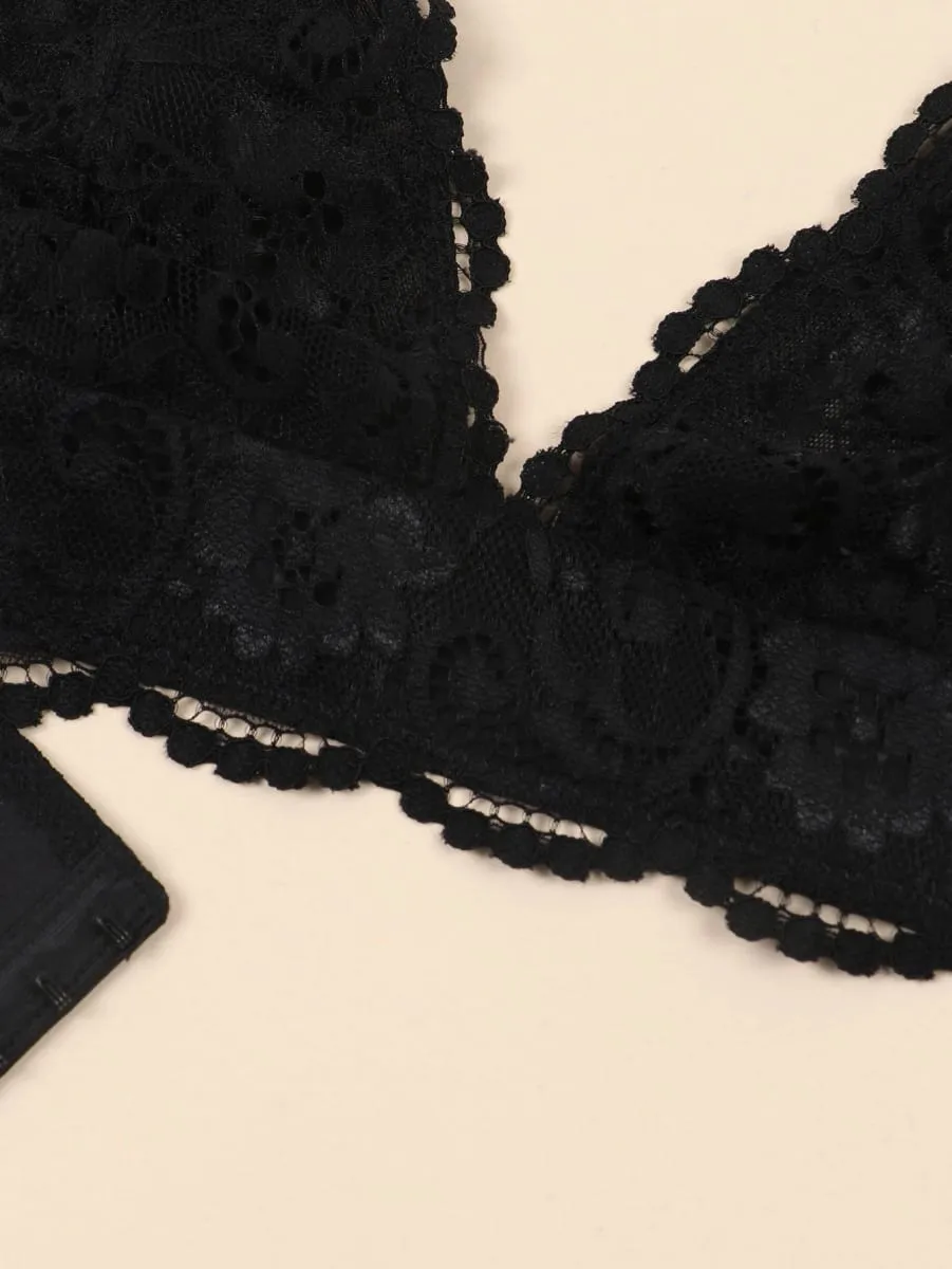 Varsbaby Women Lace Bra Brief Set 2pcs Wire Free Triangle Cup Brassiere Lace Sheer Panty for Women Romantic Underwear Lingerie — image 3