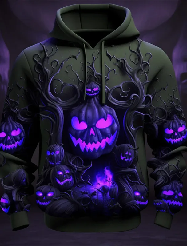 Halloween Men's Graphic Hoodie Pumpkin Prints Classic Casual 3D Pullover Holiday Fashion Hoodies Thin Style Long Sleeve Hooded — image 19