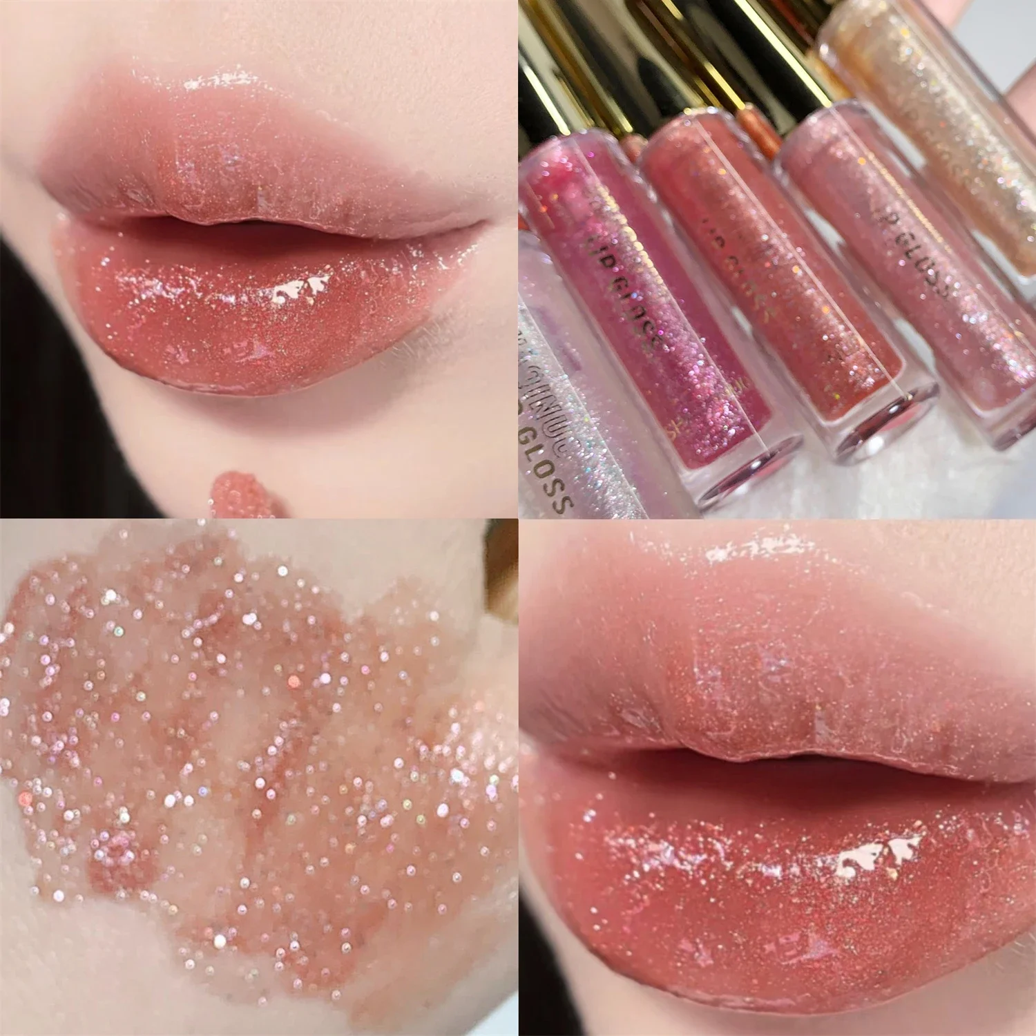 Pearl Diamond Glitter Lip Glaze Long-lasting Moisturizing Plumping Gloss Lip Tint Oil Makeup Mirror Water Light Liquid Lipsticks