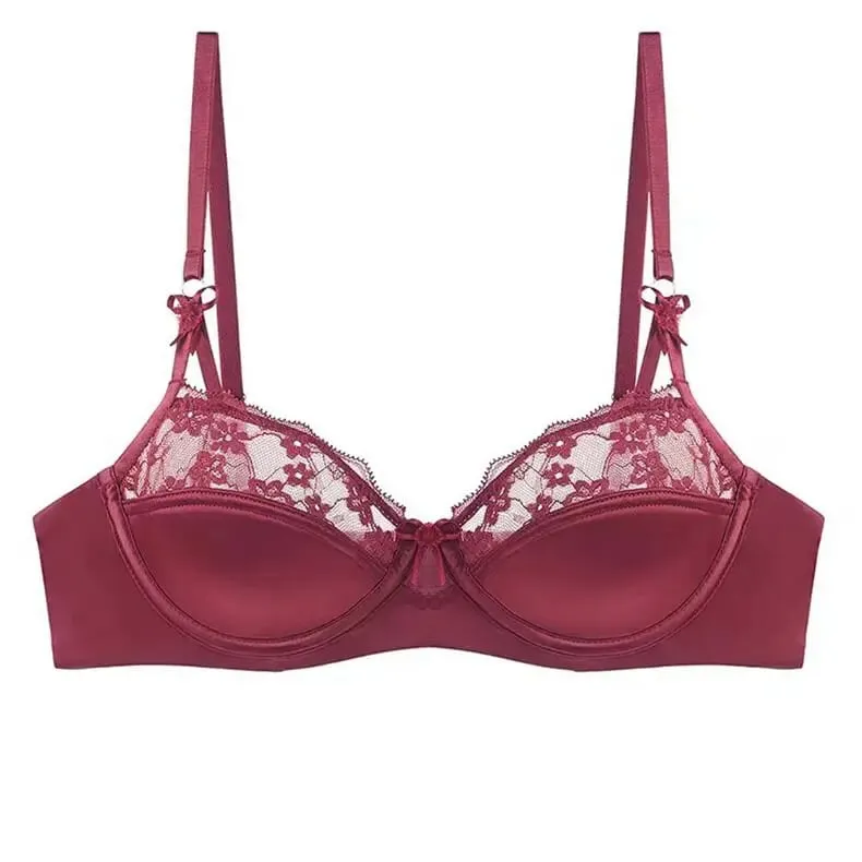 Set reggiseno in pizzo francese sottile a mezza tazza da donna Minimizer per busto grande Push Up Supporto laterale anti-cedimento Comfort Set intimo quotidiano sexy — image 10