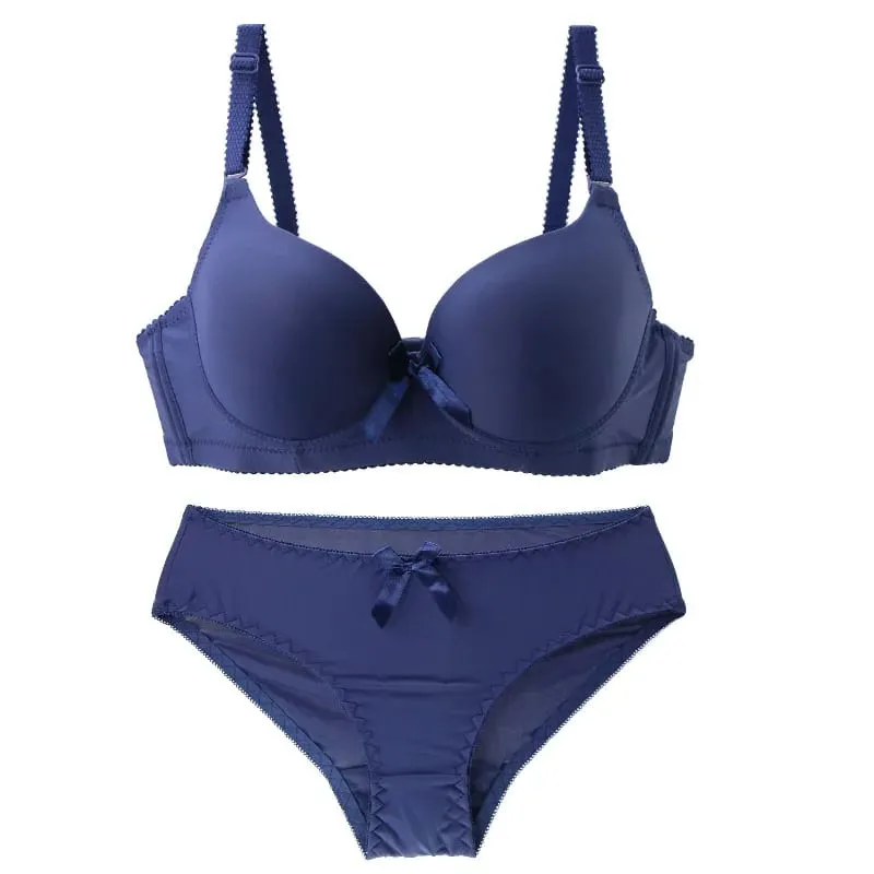 2022 New Sexy Bras Set BC Cup Bow Black Red Blue Pink Beige Brassiere Panties Push Up Underwear Plus Size Female Lingerie — image 3