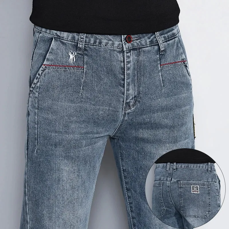 New Men's Jeans Slim Fit Stretch Straight Vintage Trendy Denim Pants Korean Washed Soft Versatile Fashion Trousers Streetwear