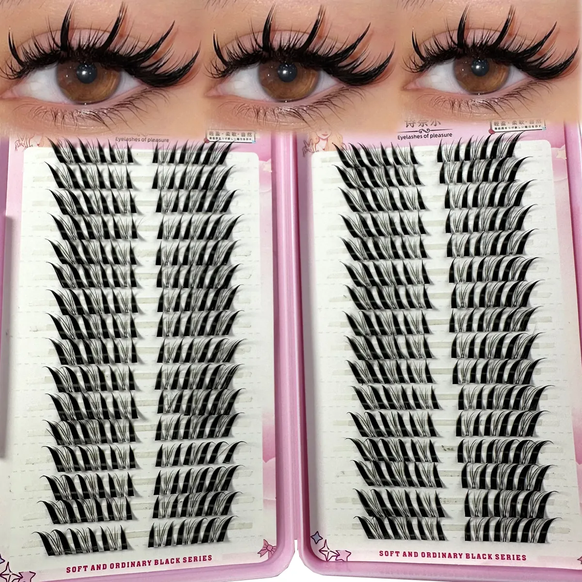 32 řad Fox Eye Manga Cluster Lashes Řasy Kočičí Eye Řasy Individuální řasy Přirozený vzhled DIY Prodloužení řas Objem Shluky řas