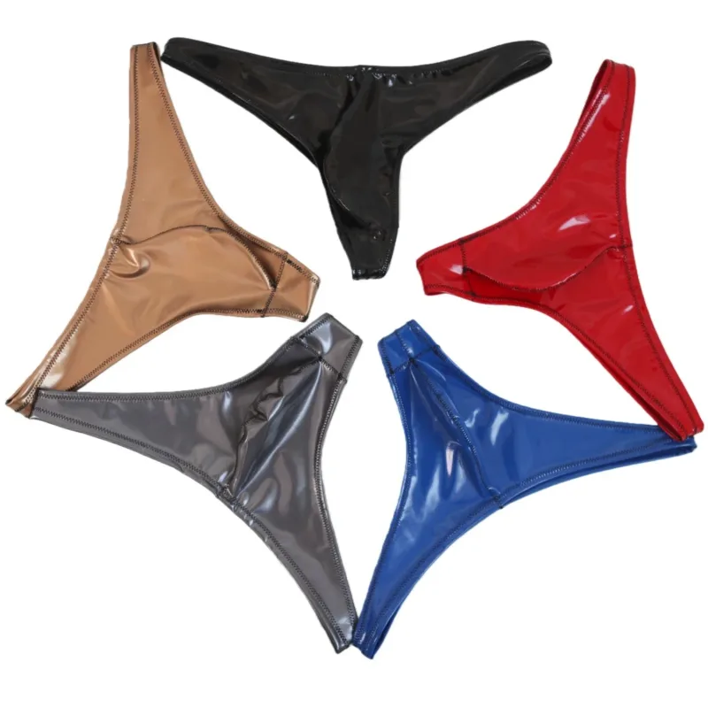 Sexy Männer Plus Größe Latex PVC Shiny Hot Short Convex U Pouch G-string Mode Unterwäsche Strumpfhosen Wäsche PU Bühne briefs