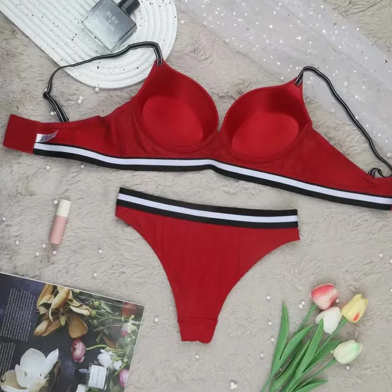 Set Bra Push Up Seksi Bra Nyaman Berkawat Tali Dapat Disesuaikan Lingerie Intim Cup Empuk Sejuk — image 2