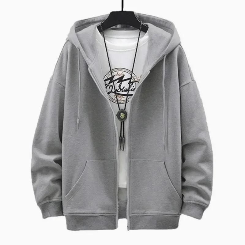 Herren Trendy Hoodie Cardigan Herbst Kapuzenpullover Einfarbig Klassische Jacke Langarm Reißverschluss Mantel Lässige Herrenbekleidung