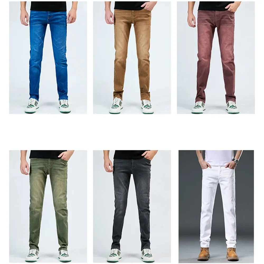 2025 סתיו גברים לבן Slim Fit ג'ינס ישר מכנסי ג'ינס מתיחה מקרית אופנה נוחה בגדי מותג גברים בגדי רחוב — image 2