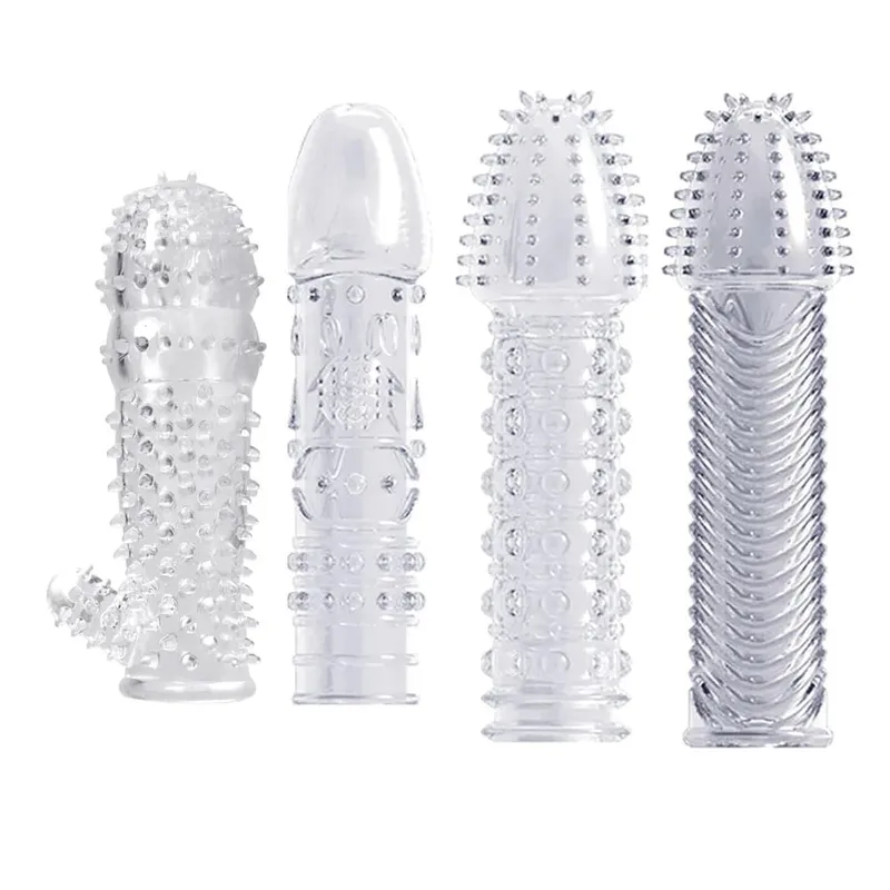4pcs Delay Penis Sleeve Extension Reusable Condom Male Enlargement Dotted Clit Massage Cock Ring Thorn Vibrating Cover Sex Toys — image 14