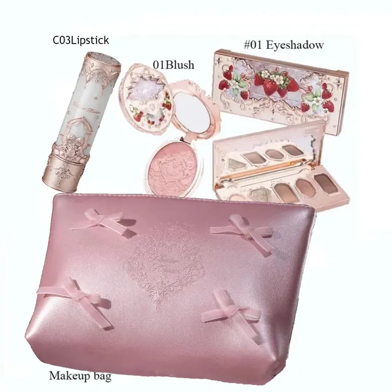 Flowerknows Makeup Set Gift Kit Shimmer Full Box Blush Long Lasting Velvet Lip Cream with Bag Kit De Maquiagem