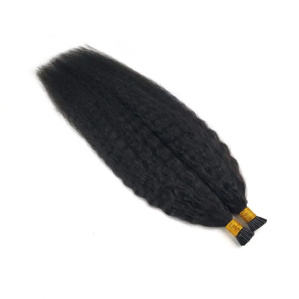 I-Tip-Haarverlängerung, verworrenes glattes Echthaar #1B, vorgebunden, Remy-Micro-Links, Echthaarverlängerung, natürliches Schwarz, 1 g/Strähne — image 5