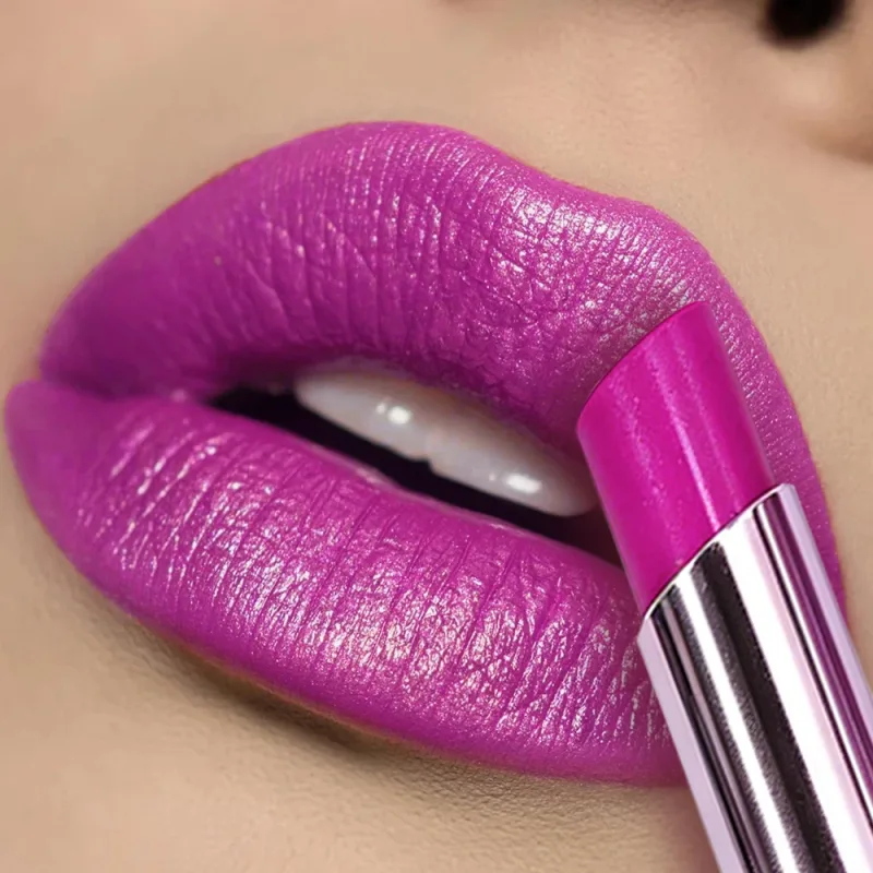 Retro Rose Shimmer Lipstick Metallic Glitter Pink Purple Long Lasting Lip Tint