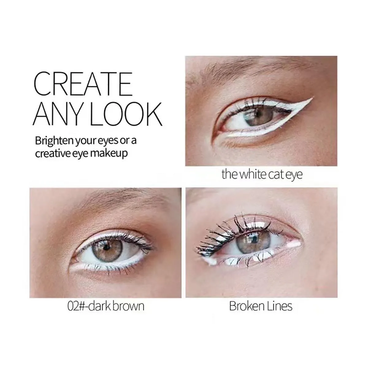 Eyeliner Øjenskyggepen i mat hvid træ Vandtæt og smudsafvisende Let at bruge for begyndere Velegnet til alle hudtyper — image 2
