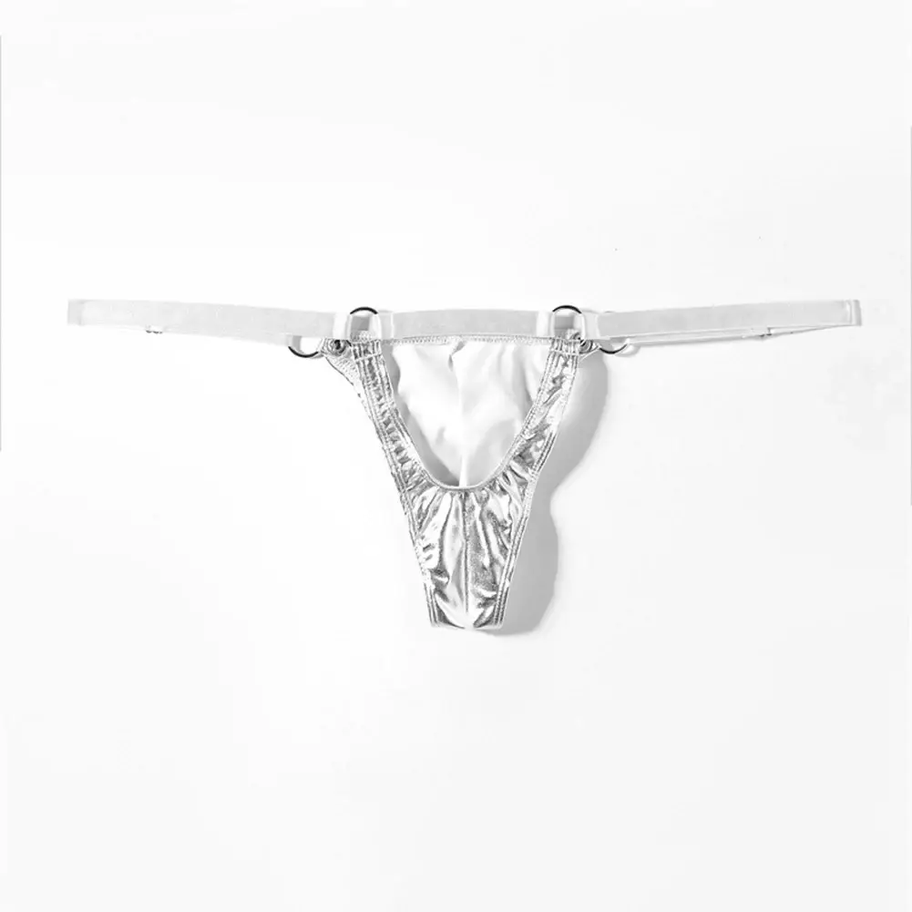 1 PC ผู้ชายสิทธิบัตรหนัง G-String เซ็กซี่ทอง V-Back LOW แหวน RISE T-Back Bulge POUCH ชุดชั้นในชุดชั้นในเกย์ Hot Clubwear