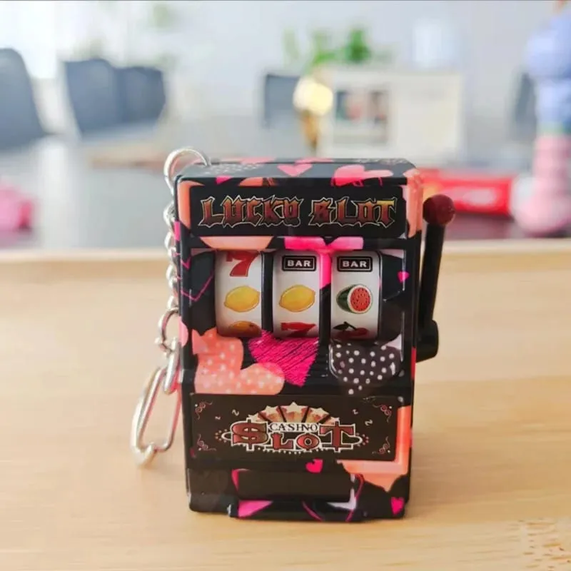 Funny Mini Slot Machine Keychain Luck Fruit Slot Gaming Machine Toy Keyring Lotto Game Bingo For Kid Cool Bag Pendant Charm Gift — image 8