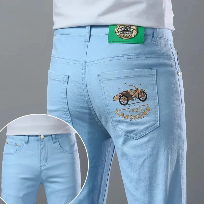 Business Men's Jeans Luxury Brand High Quality Trouser Summer Light Male Pants Fashion Casual Baggy Straight Denims Beige Pants — image 1