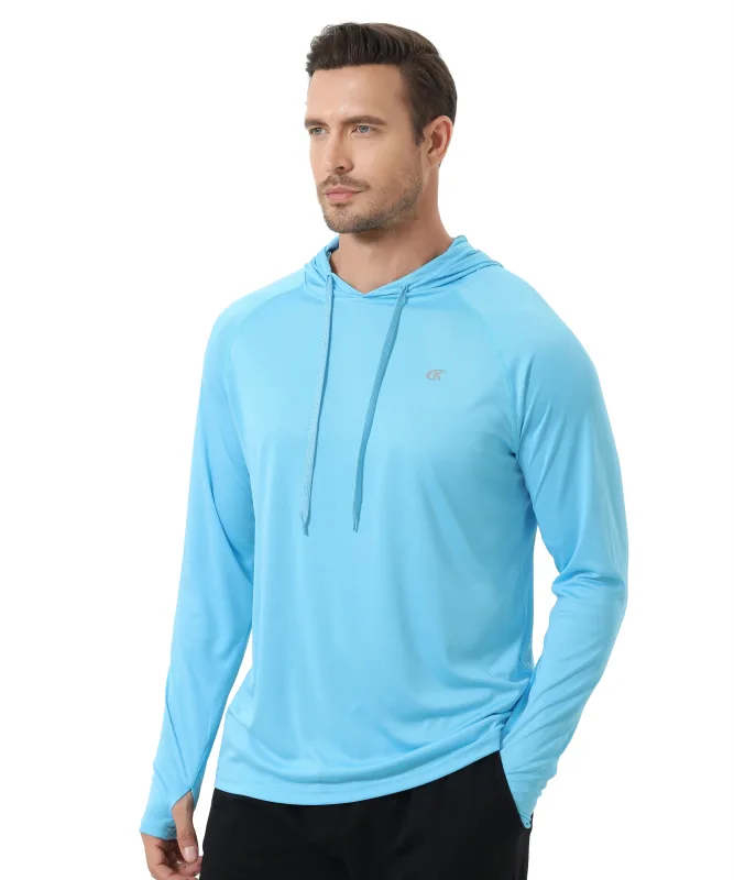 Baju-T Hoodie UPF 50+ Lelaki Musim Panas Lengan Panjang Rash Guard Cepat Kering T-shirt Sukan Luaran Larian Pullover