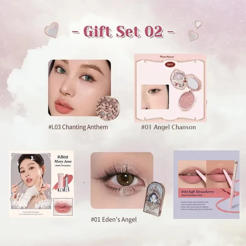 Flor sabe kit de maquiagem profissional completo conjunto de presente de maquiagem sereia anjo destaque cisne batom 5 peças conjunto