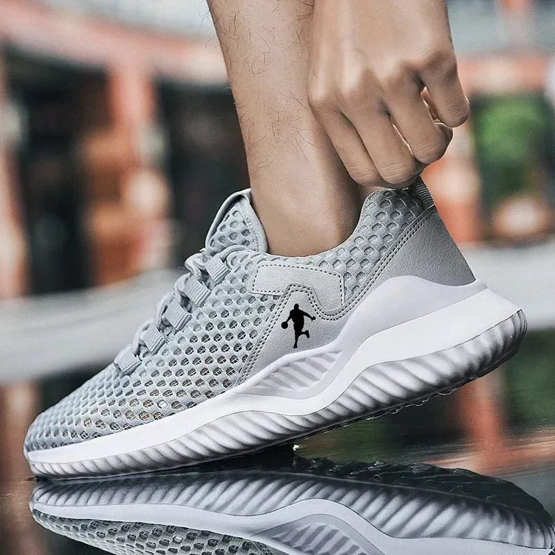 Męskie trampki Jasnobiałe, oddychające buty do biegania dla mężczyzn Siatkowe letnie sznurowane buty do chodzenia na świeżym powietrzu Zapatillas De Deporte — image 4