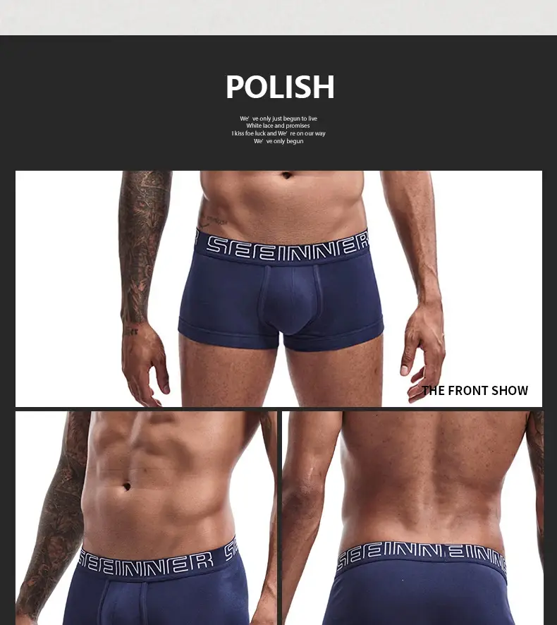 Seeinner رجل سراويل بوكسر القطن U محدب الحقيبة الملابس الداخلية لينة مريحة السروال Cueca Masculina M-XXL أسود أبيض رمادي — image 1