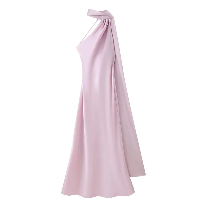 Elegant Ribbon Satin Long Party Dress Women Solid Sleeveless Backless Female Dresses 2026 Spring Summer Lady Chic Evening Gowns
