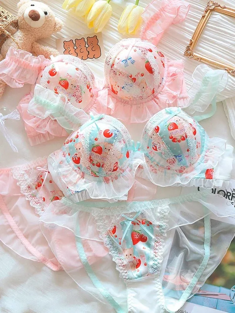 (Pure Want Wind) Princess Lolita Soft Cute Little Bear Underwear Cute Little Boob Push-up Bra Set Without Underwire — image 3