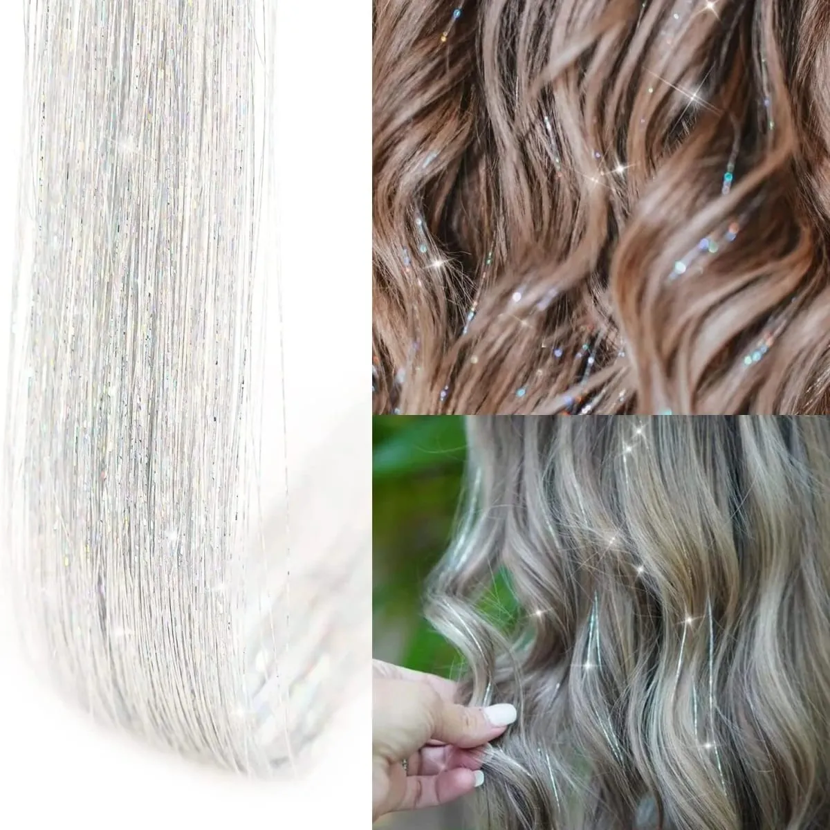 Color bright silk clip seamless hair extensions glitter gold silk dazzling laser wire color strips synthetic wigs — image 4