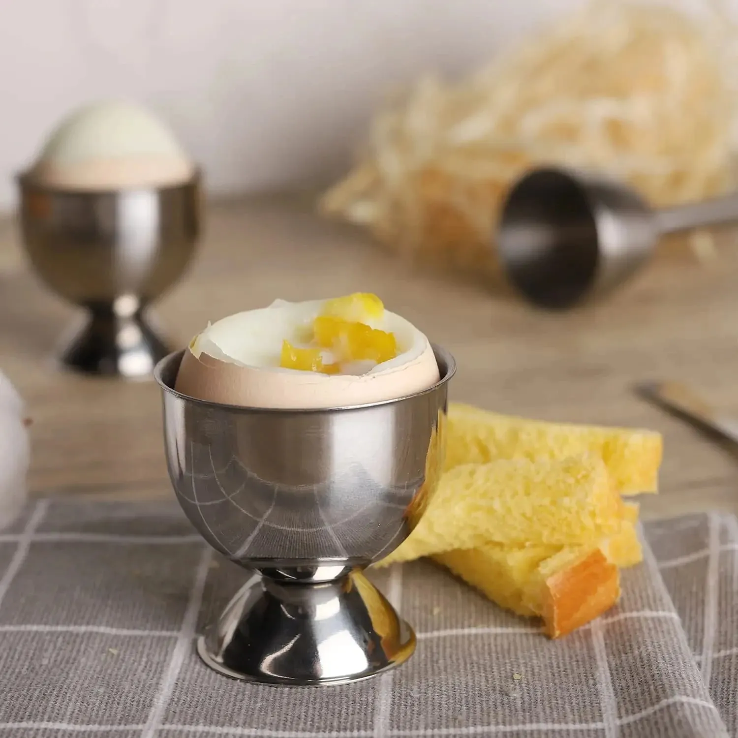 Egg Cups Set Stainless Steel Hard Soft Boiled Egg Tray Holder for Breakfast Brunch Kitchenware Christmas Gift Set Kitchen Tools — image 3