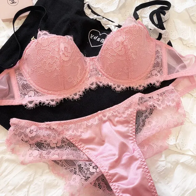 African Dopamine French Lace Underwire Bra Set Push-Up Minimizer Sexy Lingerie for Big Bust Women Thin Soft Cups — image 14