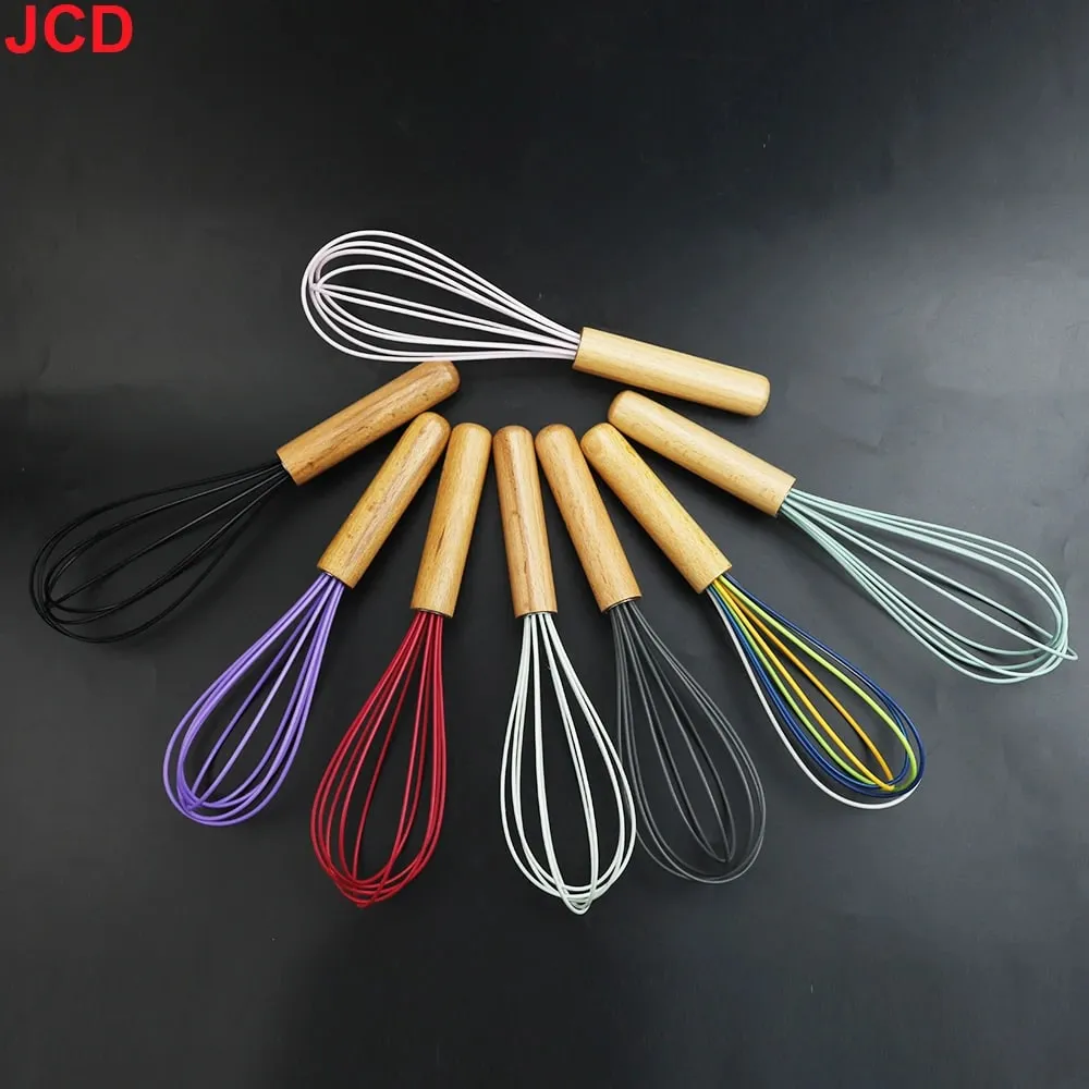 JCD Silicone Egg Beater Whisk Wooden Handle Kitchen Hand Egg Beater Gadgets Kitchen Tools Baking Accessories — image 3