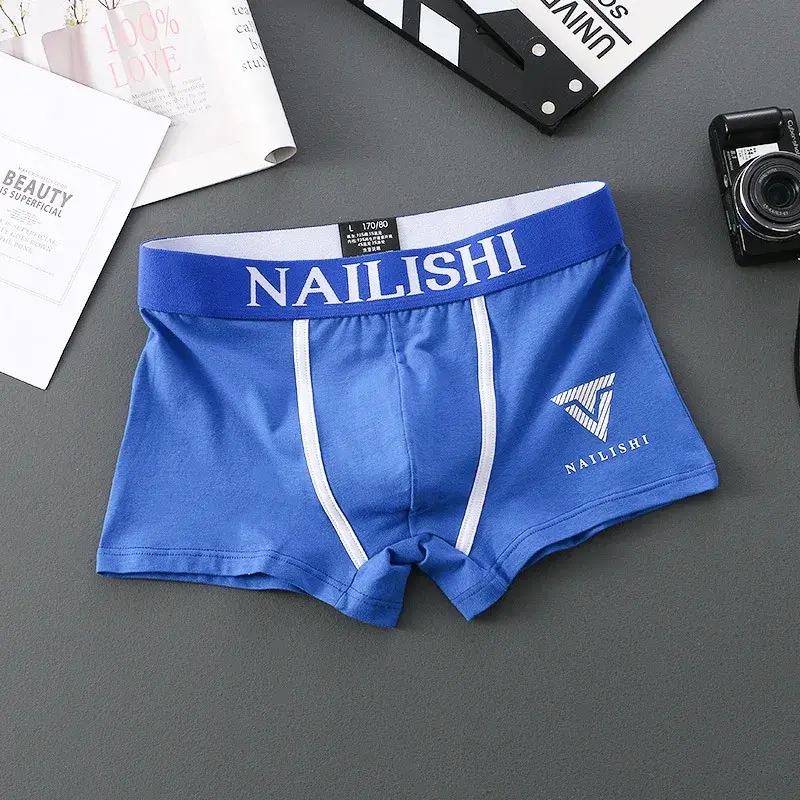 2 Piece Men's Underwear Burst of Cotton Breathable Youth Boxer Shorts Letter Trend Mid-waist Quadrangle Shorts Flat Corner Perso — image 14