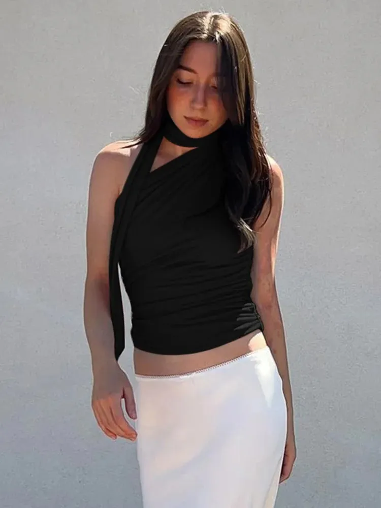 Backless Sexy Off Shoulder Halter Tank Tops Women Vintage Sleeveless Crop Top Y2K Clothes Club Female Casual Summer — image 5