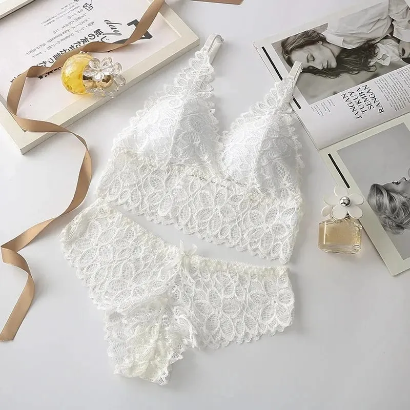 Sexy Spitze Frauen Unterwäsche Set Nahtlose Draht Frei Bh-Sets Aushöhlen Bh und Panty Sets Für Frauen Stickerei Dessous dessous