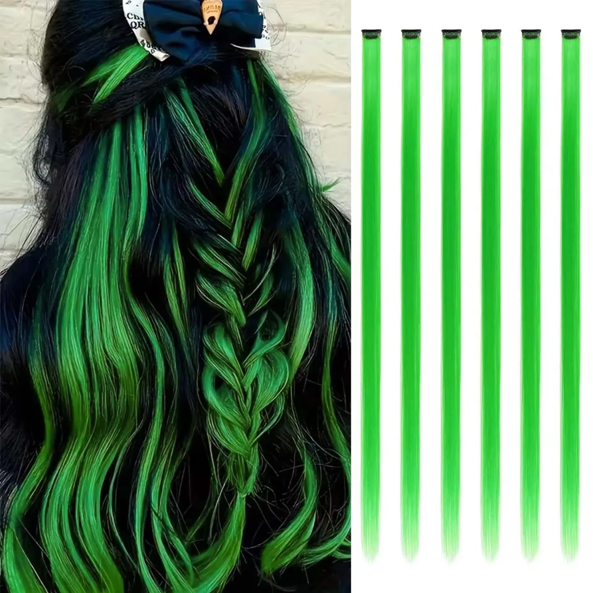 6 pçs extensões de clipe sintético 24 Polegada extensões de cabelo colorido destaques festa longo em linha reta hairpieces para mulheres crianças menina — image 14