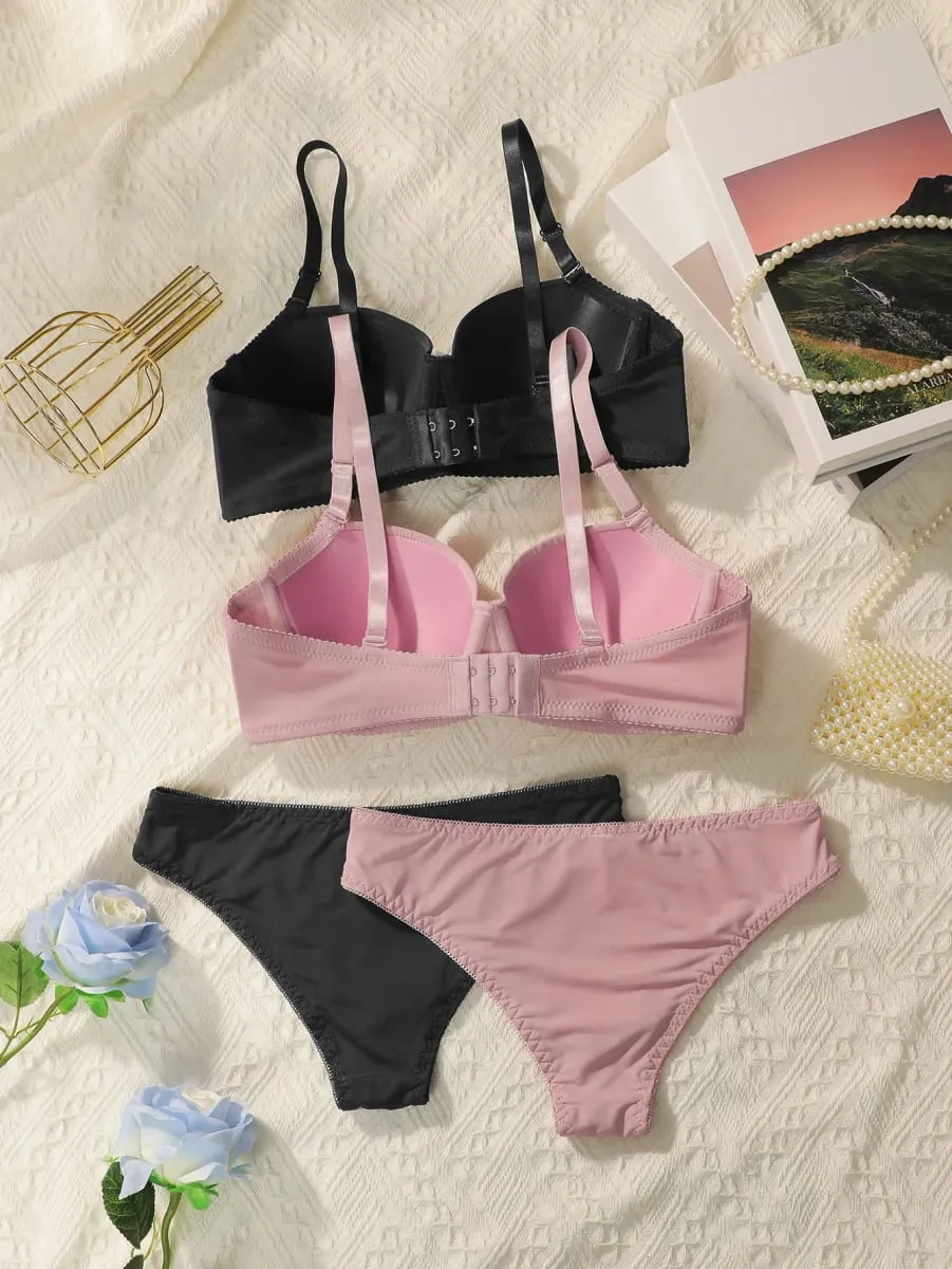 New 2-piece Solid Color Lingerie Set Women's Steel Collar Push Up Bra Women's Lingerie Underwear Daily Bra Set J2611 — image 2