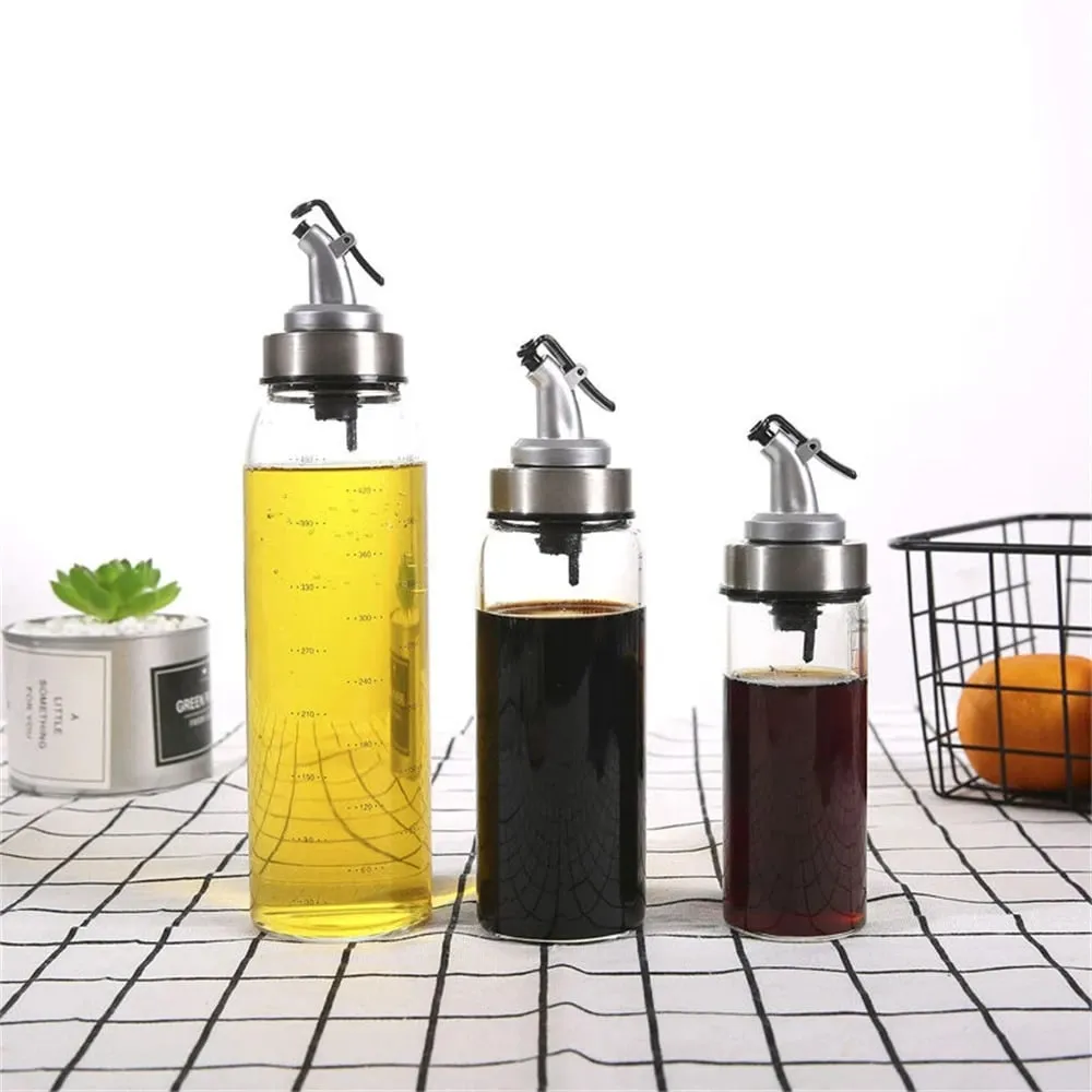 1PCS 180/300/500ml Oil Bottle High Borosilicate Glass Dispenser With Scale Quantitative Sauce Vinegar Cooking Kitchen Supplies