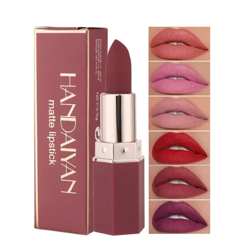 Moisturizing Matte Lipstick 6 Shades Long Lasting Non Transfer Nude Lip Gloss HANDAIYAN Cosmetics For Ladies — image 1
