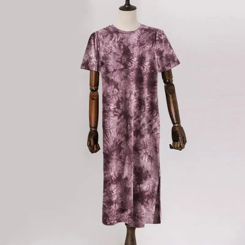 Original Casual 94% Cotton Summer Women's Dresses Solid Short Sleeve Spilt Long Midi Dress Fashion Sundress Female Clothing — image 11