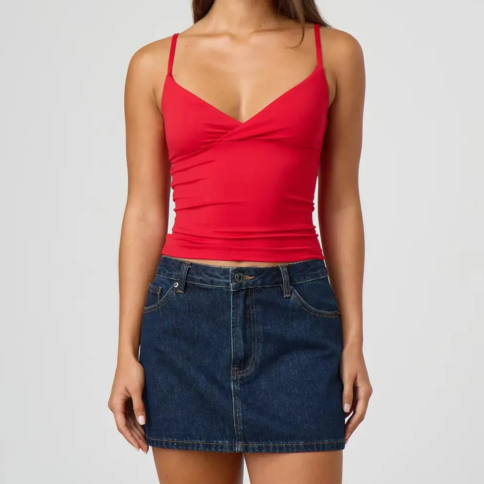 Y2k Clothes Women's Summer Cropped Cami Tops Sleeveless Open Back V Neck Solid Color Slim Fit Tank Tops — image 6