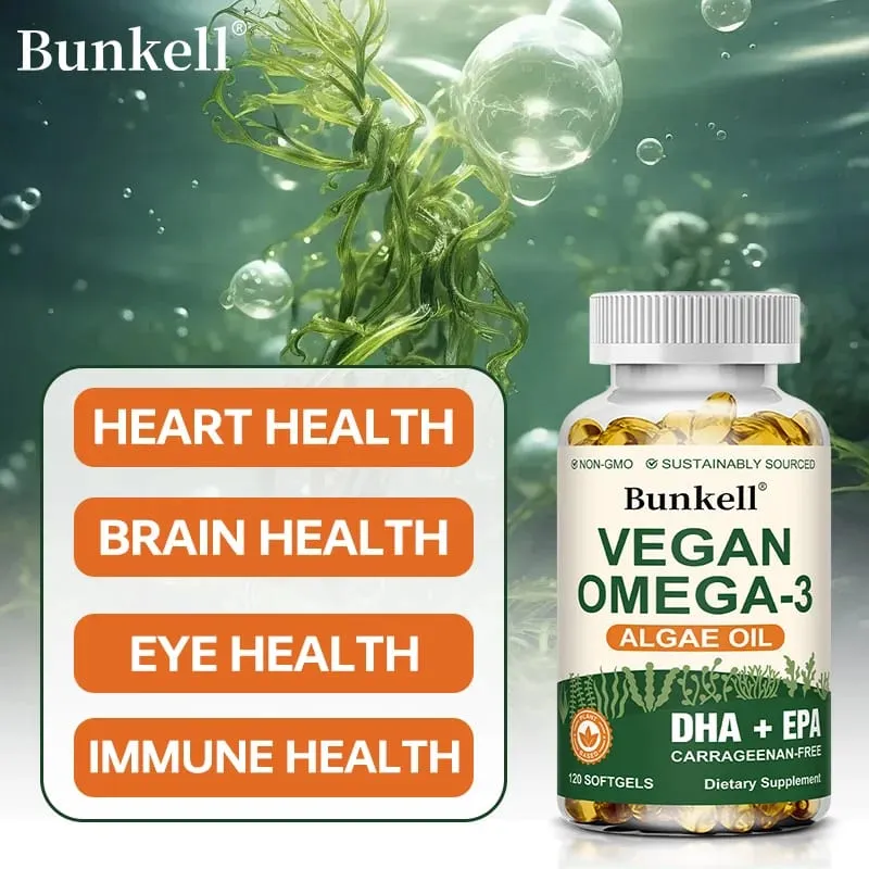 Olejek z alg Omega 3 | Plus DHA EPA Non GMO Ogólny stan zdrowia | Substytut oleju rybnego 120 kapsułek Kapsułki miękkie