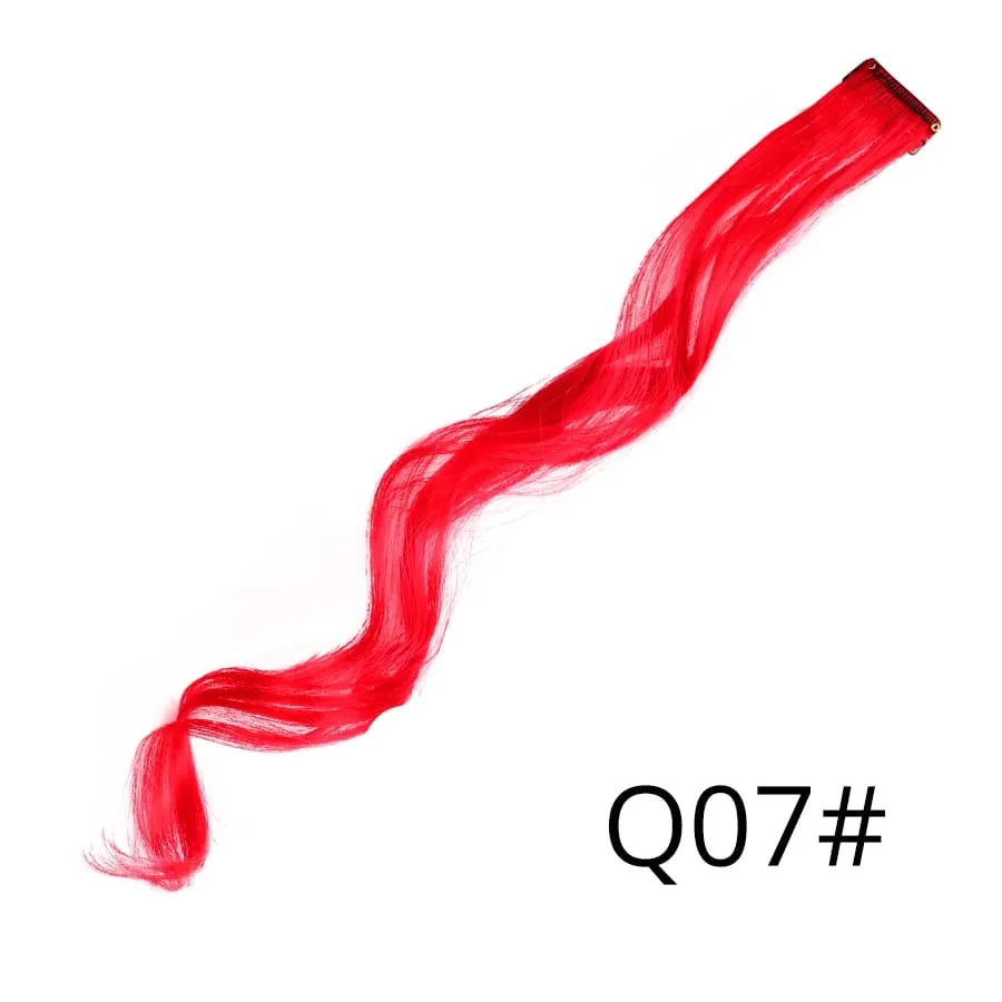 Straight Colored Hair Piece Hair Extensions Clip In Highlight Rainbow Hair Pink Blue Purple Synthetic On Clips For Women Girls — image 68